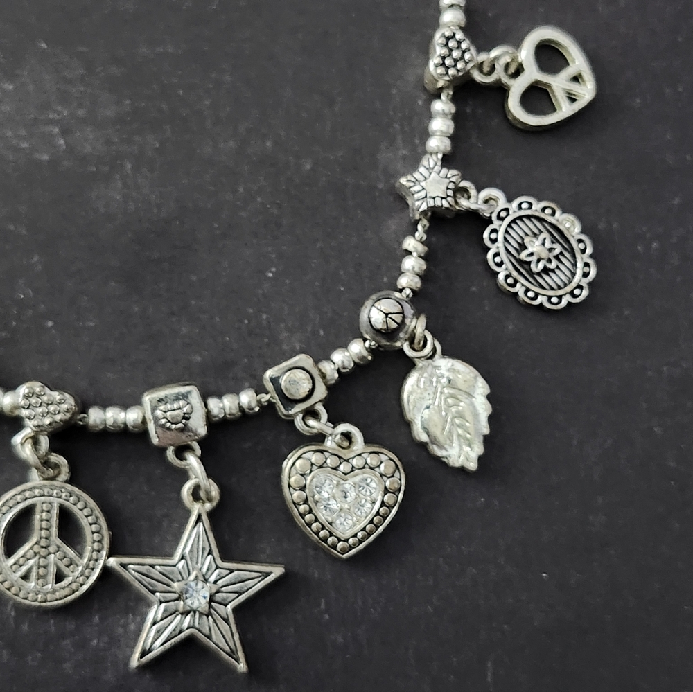Aeropostale Dainty Charm Necklace Peace Star Heart Wishbone Silvertone Boho